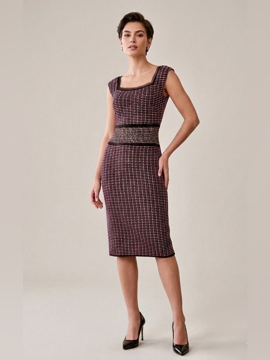 St. John Dresses & Skirts - St. John ‘Elista’ Pink and Black Tweed Sleeveless Square Neckline Dress, Size 12